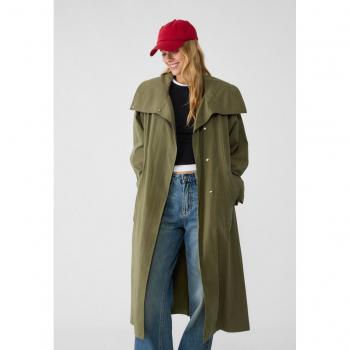 Stradivarius Long Oversize Trench Coat - High Quality Khaki Neutral L for Women
