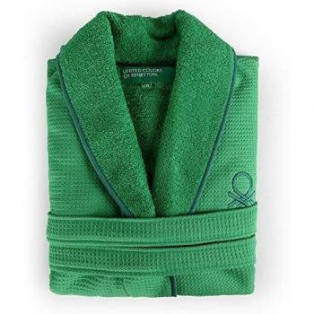 UNITED COLORS OF BENETTON. Albornoz de Algodón con Capucha, para Mujer y Hombre con Cierre de Cordón - Color Verde, Talla M/L
