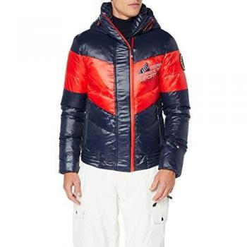 Superdry Snow Terrain Down Puffer Chaqueta, Hombre, Navy/Flame Orange, Small