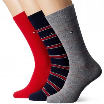 Tommy Hilfiger 3-Pack Franjas Y Calcetines Hombres Plain Caja De Regalo, Azul Marino/gris/rojo Un Tamaño