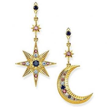 Thomas Sabo Pendientes de mujer en forma de estrella y luna, plata de ley 925, chapados en oro, H2025-959-7
