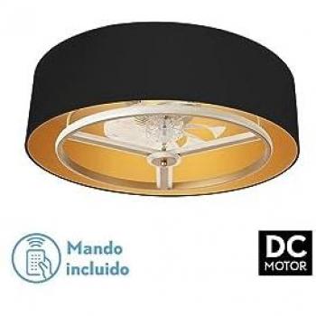 Ventilador DC Anuska 60W Negro/Oro con 8 Aspas, 6 Velocidades, Control Remoto, Memoria, Regulación de Intensidad y Temporizador