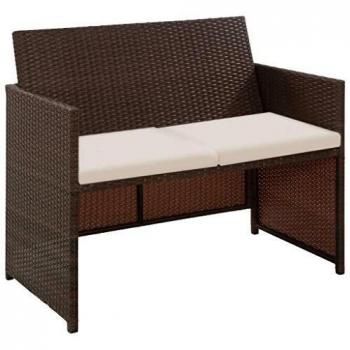 Brown 2-Seater Garden Sofa with Cushions in Poly Rattan