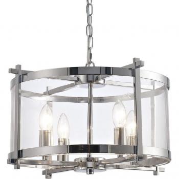 Lámpara colgante Nolan cromo pulido 4 bombillas 48cm, cilíndrica de techo, 4 luces E14, vidrio transparente