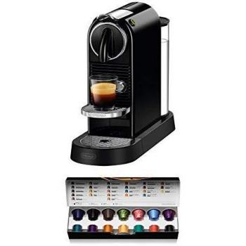 Nespresso De'Longhi Citiz EN167.B - Cafetera monodosis de cápsulas Nespresso, compacta, 19 bares, apagado automático, color negro, Incluye pack de bienvenida con 14 cápsulas