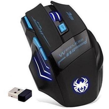 Wireless ratón óptico del juego, PC Ratón Ratón, 2400 DPI, LED Celotes Profesional 7 Botones del USB 2.4G con el DPI ajustable para el jugador, Pro Juego de PC del ordenador portátil portátil