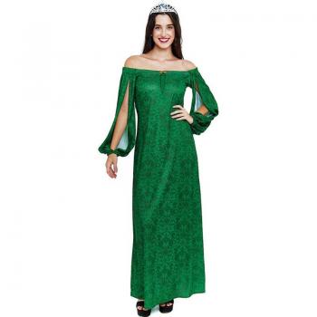 Disfraz de Dama Medieval verde estampado para mujer