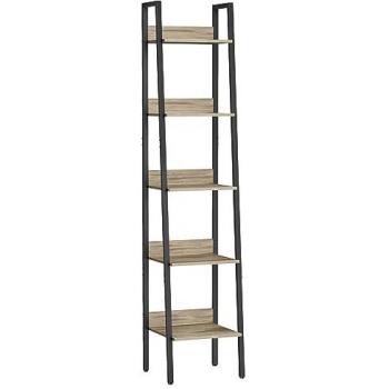 Estantería escalera estrecha de 5 niveles, ideal para oficina en casa, sala de estar, dormitorio, cocina, estilo industrial, marrón camello y negro