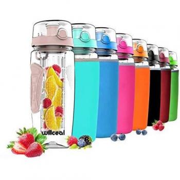 willceal Botella de Agua con Tapa para infusiones de Frutas, Resistente, con diseño a Prueba de Fugas, tamaño Grande,Ideal para Llevar Cuando Haces Deportes, para IR a Acampar