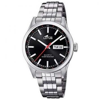 Reloj Lotus 18670/4 Classic Steel para Hombre con Esfera Negra y Caja de Acero Inoxidable 316L Gris Plata
