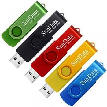 SunData 16GB Memorias USB 5 Piezas PenDrives 16GB Unidad Flash USB2.0 Giratoria Pen Drive con Luz LED