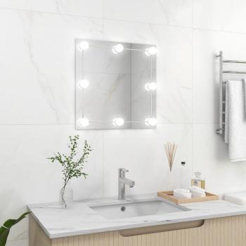 Espejo cuadrado de pared con luces LED de cristal, características: diseño moderno, iluminación regulable, espejo antiniebla, fácil instalación, adecuado para baño y decoración del hogar