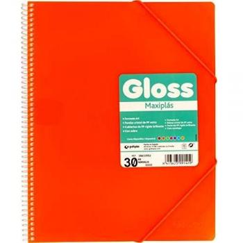 Grafoplás 39833552 Carpeta Espiral con 30 Fundas, A4, Naranja, Sobre Interior, Cierre de Gomas