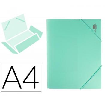 Carpeta Liderpapel con gomas y solapas, fabricada en polipropileno, tamaño DIN A4, grosor 400 micras, capacidad para 100 hojas, color verde manzana opaco