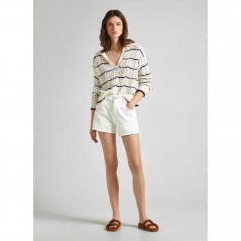 Pepe Jeans - Short vaquero de mujer de tiro alto con detalles calados y Anglaise blanco