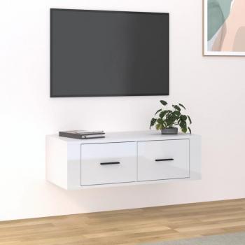 Mueble de TV colgante de madera blanca brillante 80x36x25 cm vidaXL