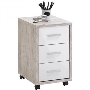 Cajonera móvil FMD color roble arena y blanco brillante