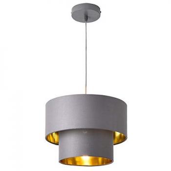Lámpara Colgante Lopar E27 60W Metal Tela 149 x ø 30 cm Gris y Dorado