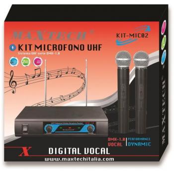 Kit de Micrófonos Inalámbricos UHF con Receptor de 2 Canales para Karaoke Maxtech Kit-mic02