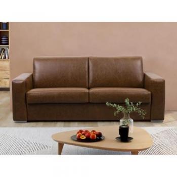 Sofá cama de 3 plazas tipo italiano 100% piel de búfalo DELECTEA II - Piel vintage caramel