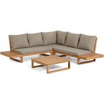 Sofá rinconero Flaviina 5 plazas con mesa de madera maciza de acacia FSC 100% - Kave Home