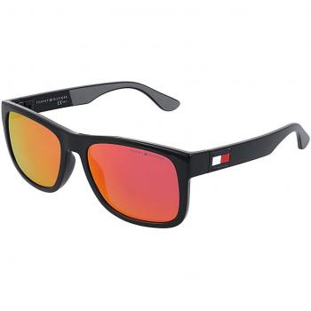 Tommy Hilfiger TH1556S Men's Sunglasses - Black - One Size, Rectangle Shape, Red Mirror Lenses