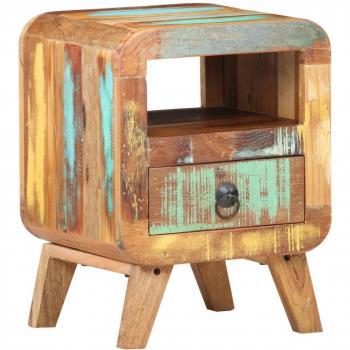 Mesita de noche de madera maciza reciclada 30x30x41 cm Multicolor