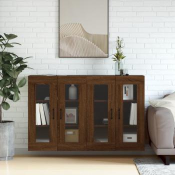 Armarios de pared vidaXL 2 uds madera de ingeniería marrón roble con manija de puerta en metal negro, mueble de almacenaje para salón, buffet, armario auxiliar y armario de almacenamiento