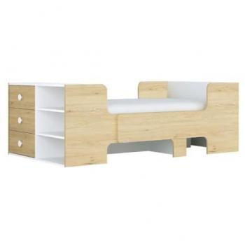 Cama evolutiva 90 x 140/170/200 cm con almacenamiento - Color Natural y Blanco - GAROLIO