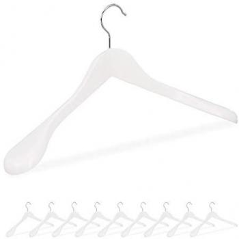Pack de 10 Perchas de Madera Anchas para Trajes, Chaquetas y Vestidos, con Gancho Giratorio 360°, Blanco, 45 cm
