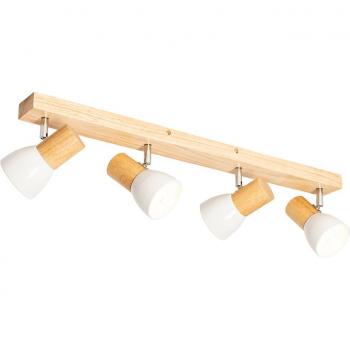 Foco de techo de madera con 4 luces regulables en blanco - Thorin, rústico, acero rectangular, adecuado para LED, máxima potencia 4 x 40 Watt