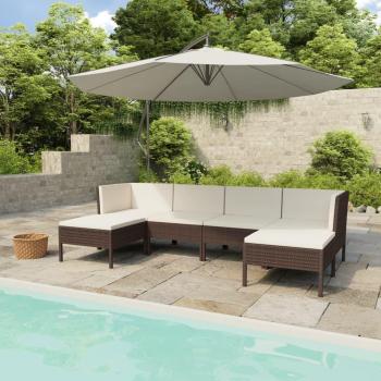 6-Piece Brown Poly Rattan Garden Lounge Set with Cushions