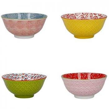 KitchenCraft Juego de 4 Cuencos de Cereales de Cerámica en Caja de Regalo, Boles para Helado, Sopa y Otros, Diseño “Luminoso” 15 cm