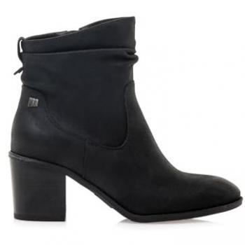 MTNG Botín Mujer 59501 Miriana Black, tipo: botín de tacón, características: pu medio de 7cm, tacón ancho, caña arrugada, cierre con cremallera, color negro