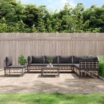 8-Piece Anthracite Poly Rattan Garden Lounge Set with Cushions