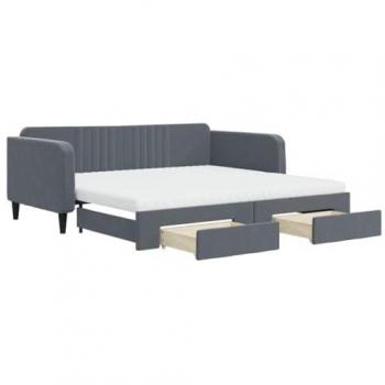 Sofá cama nido con cajones terciopelo gris oscuro 100x200 cm