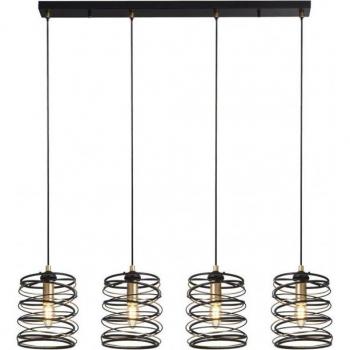 Colgante de Resorte 4 Bombillas Acero Dulce Oro Negro 22cm