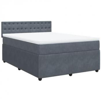 Cama box spring con colchón de terciopelo gris oscuro 160x200 cm