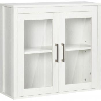 Armario de Baño de Pared con Puertas de Vidrio y Estante Ajustable Moderno 60x19,5x54 cm Blanco