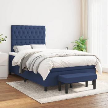 Cama Boxspring con colchón de muelles y tapizado azul 120x200 cm