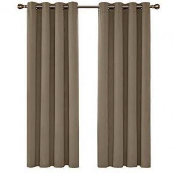 Deconovo Opaca Cortina Térmica Aislante y Ruido Reducción con Ojales 2 Piezas 117 x 183 cm Caqui