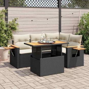 vidaXL 4-Piece Black Poly Rattan Garden Sofa Set with Cushions