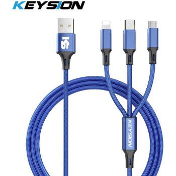 Cabo USB 3 en 1 KEYSION para Celulares - Micro USB, Tipo C y iPhone con Carga Rápida