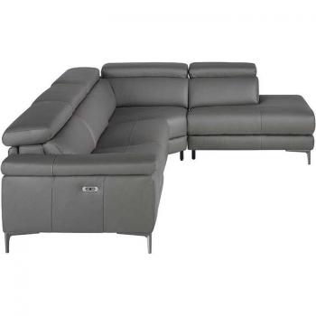 Sofá rinconera tapizado en piel cuero gris ANGEL CERDÁ 6111C, Gris Oscuro, Piel, 295 x 232 x 97 cm