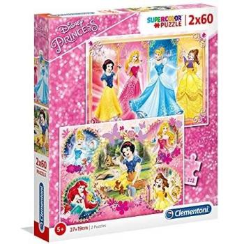 Clementoni - Puzzle infantil 2 puzzles de 60 piezas de Princess, Princesas Disney, a partir de 5 años