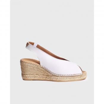 Toni Pons Alpargatas de mujer LAILA-P, Alpargatas de cuña de piel estilo peep toe, color blanco, talla 5 UK / 38 EU