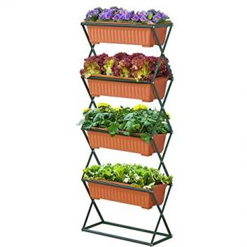 Estantería Vertical Plegable para Plantas Veenendaal con 4 Jardineras 51 x 21 x 125 cm Verde Oscuro Marrón