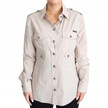 Dolce & Gabbana Beige Poplin Safari Fitted Pocket Shirt Top - IT48|XXL, Female, Size: XL