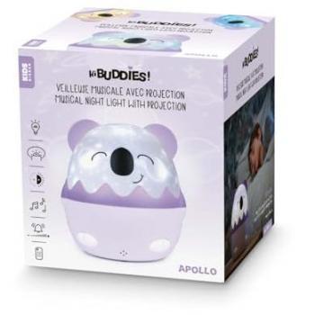 Luz Nocturna Musical Bigben Koala 360° Proyector Inalámbrico Recargable - 13 Proyecciones, 8 Melodías, Control Remoto, Color Morado