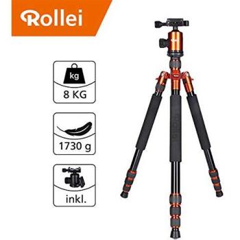 Rollei Allrounder Trípode de Aluminio en Color Naranja con rótula de Bola - Compatible con cámaras DSLR y DSLM - Incl. monopie, Placa de Cierre rápido Arca Swiss y Bolsa para trípode